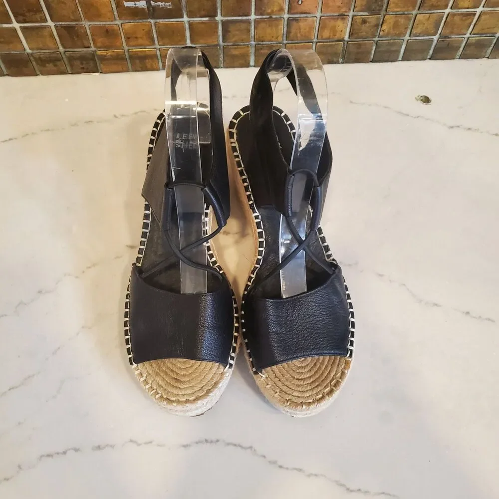 Eileen Fisher Women's Sandals 10 Black Agnes Espadrilles Leather Minimalist